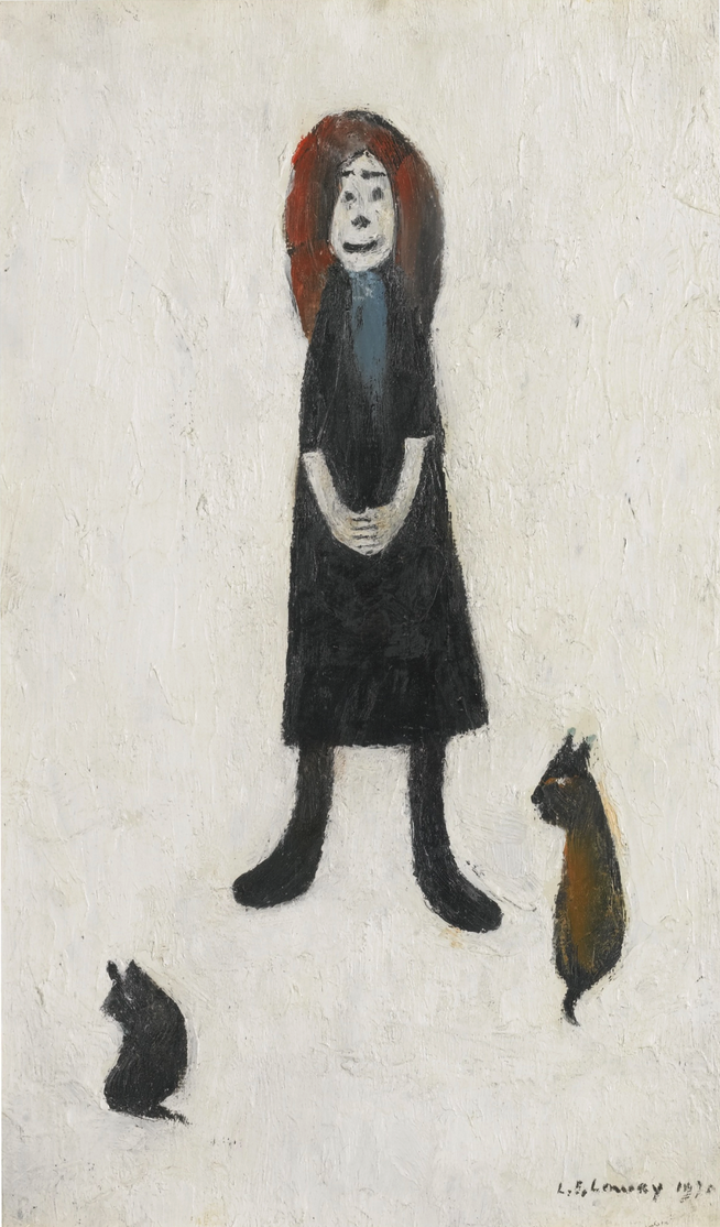 Woman with Dogs (1970) by Laurence Stephen Lowry (1887 - 1976), English artist.