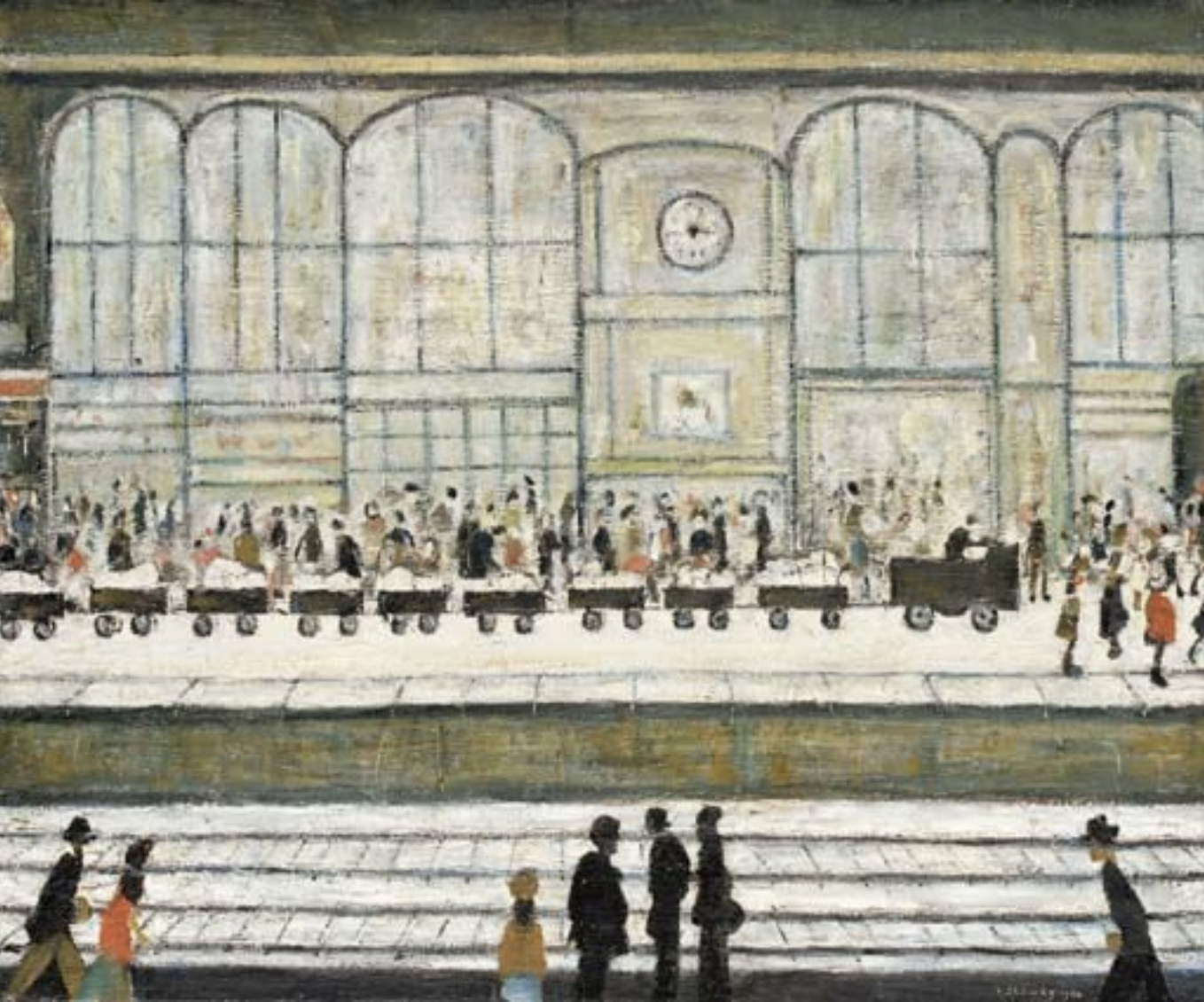 On a crowded station platform, Paddington (1962) by Laurence Stephen Lowry (1887 - 1976), English artist.