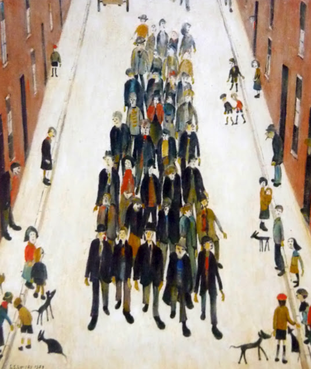 A Protest March (1959) by Laurence Stephen Lowry (1887 - 1976), English artist.