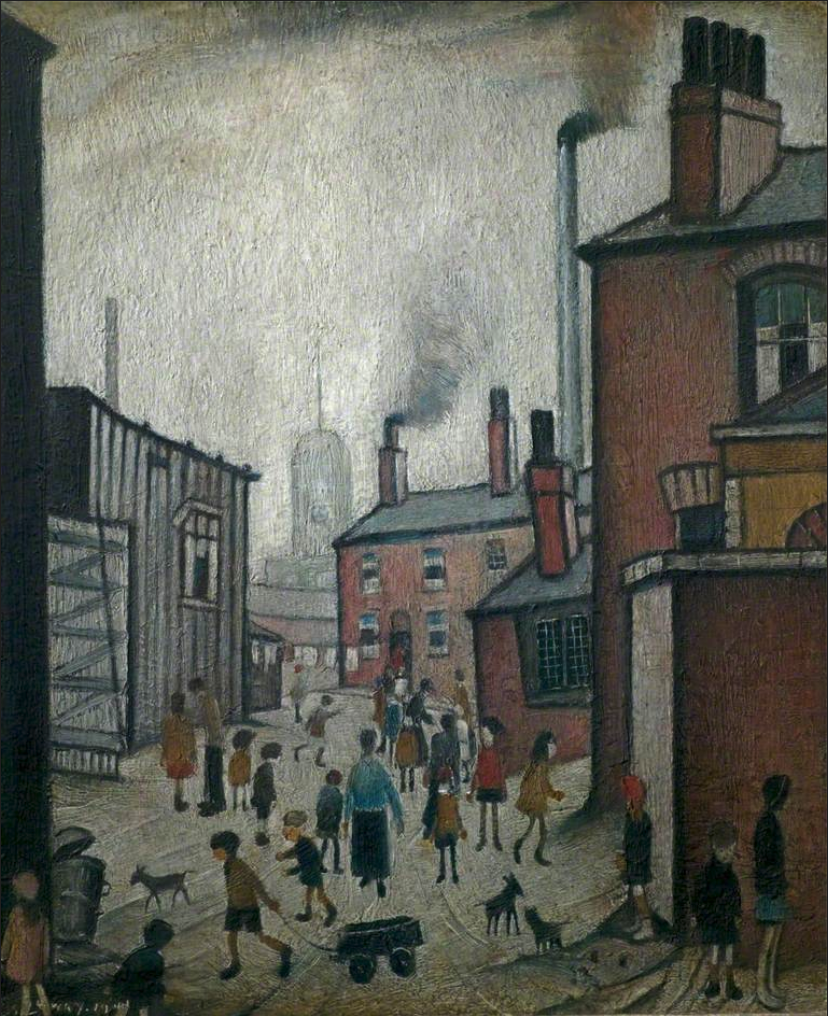 Houses near a Mill (1941) by Laurence Stephen Lowry (1887 - 1976), English artist.