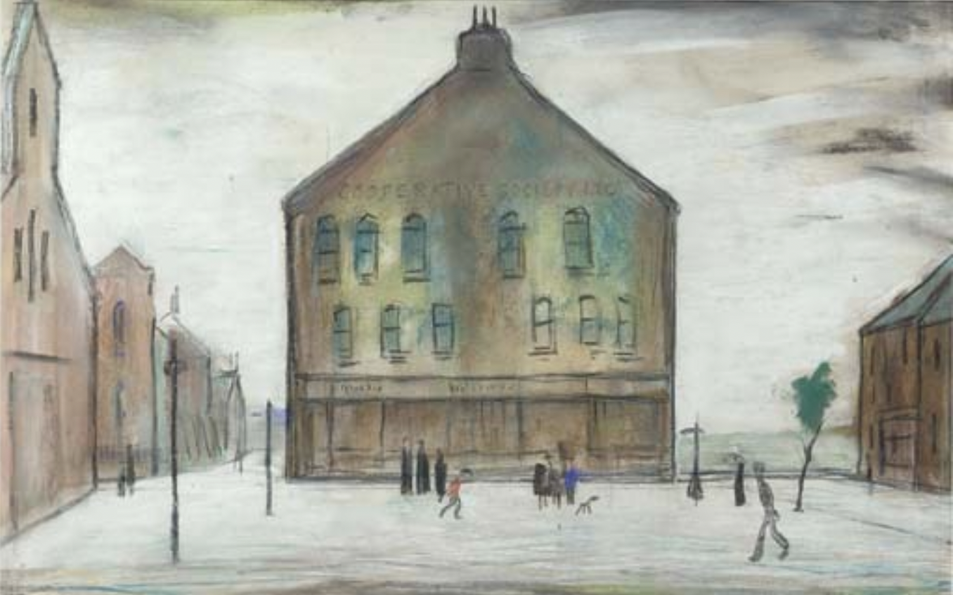 The Co-op, Market Square, Cleator Moor (1950) by Laurence Stephen Lowry (1887 - 1976), English artist.