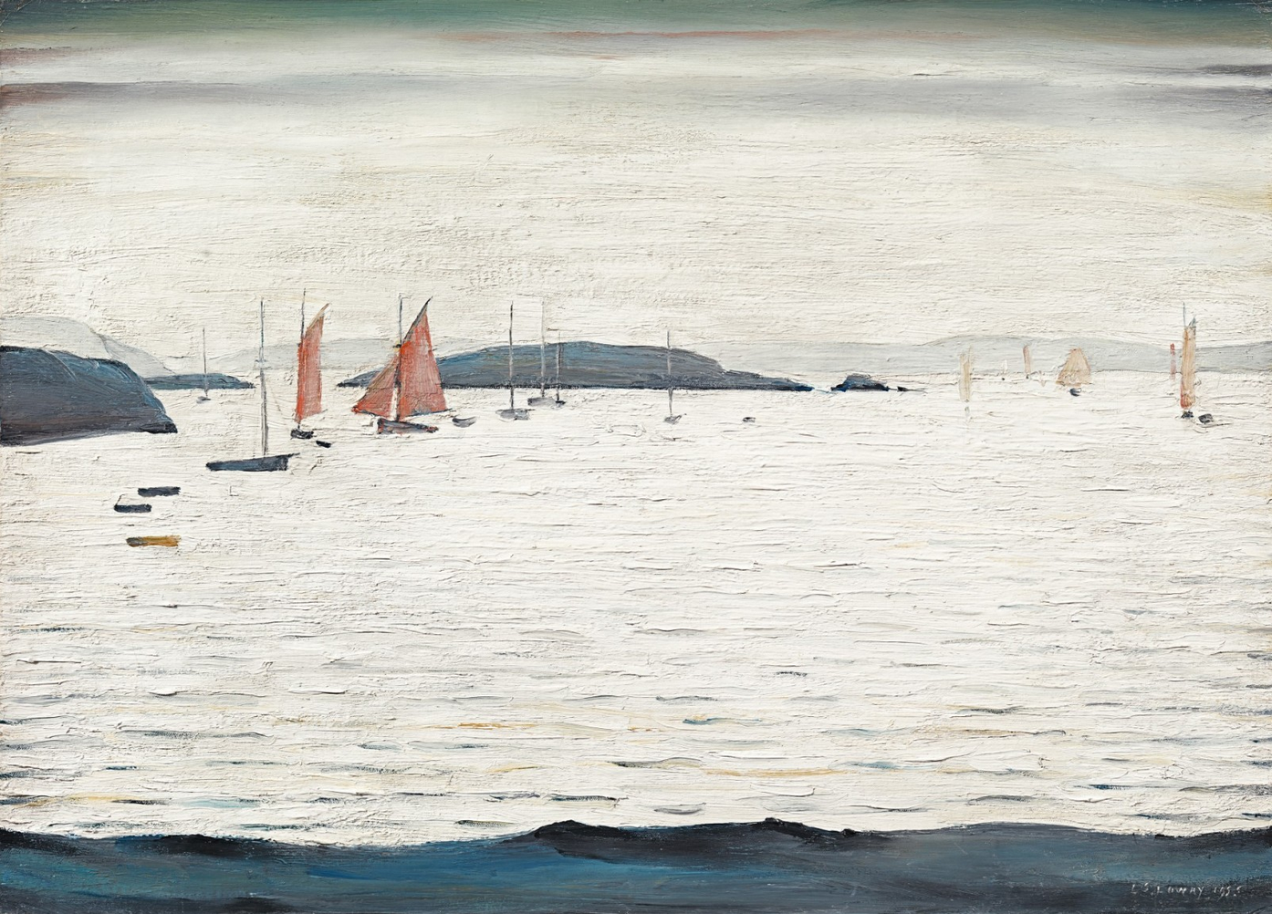 An Estuary (1955) by Laurence Stephen Lowry (1887 - 1976), English artist.