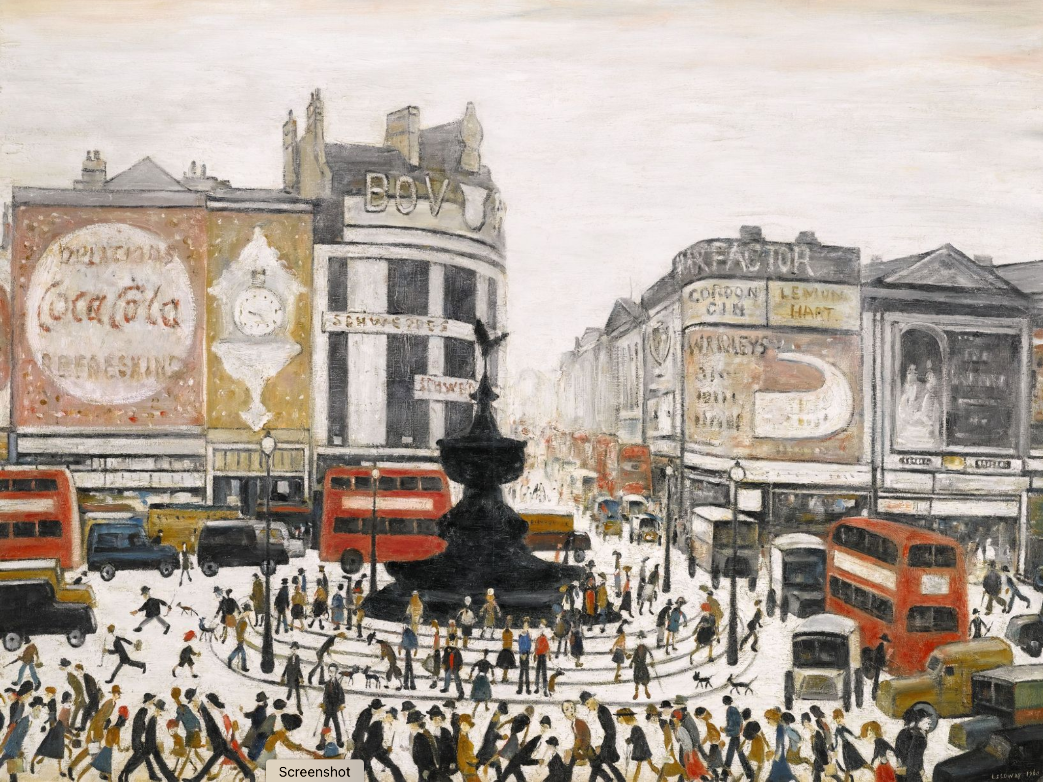 Piccadilly Circus, London (1960) by Laurence Stephen Lowry (1887 - 1976), English artist.