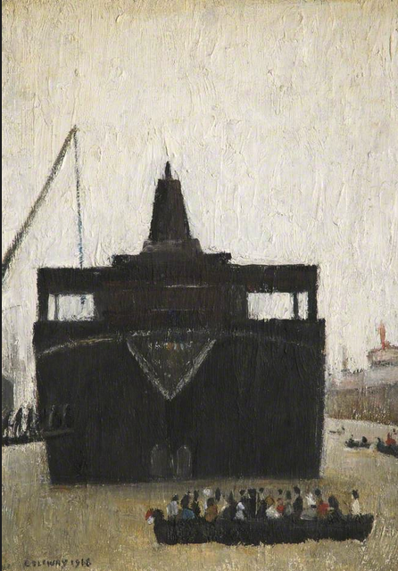 'Narcia' Fitting-Out at the Tyne (1968) by Laurence Stephen Lowry (1887 - 1976), English artist.