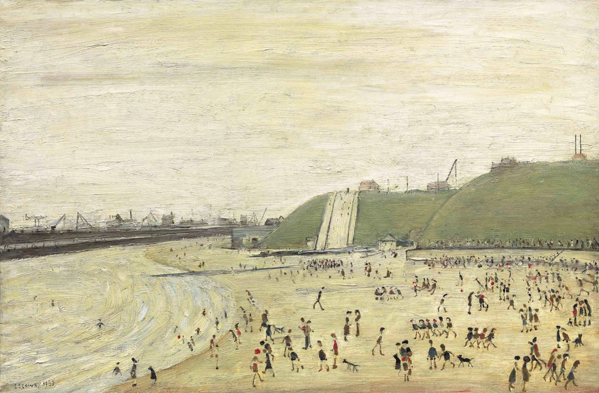 The Beach at Roker (1963) by Laurence Stephen Lowry (1887 - 1976), English artist.