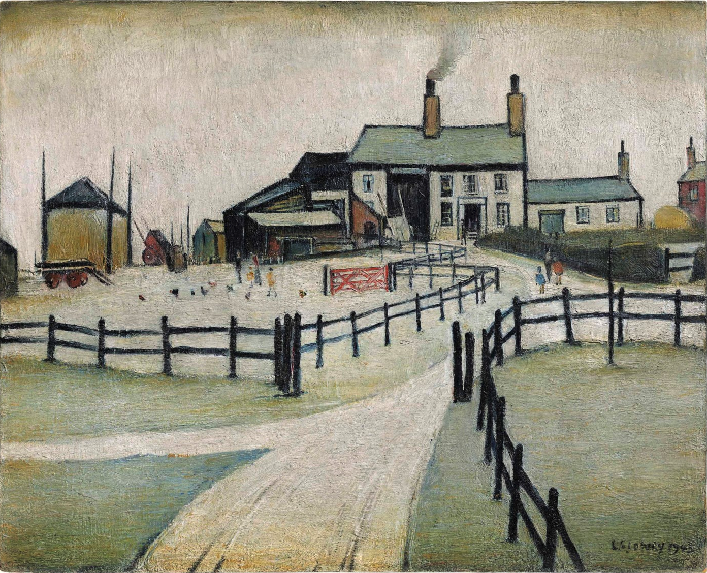 A Lancashire farm (1943) by Laurence Stephen Lowry (1887 - 1976), English artist.