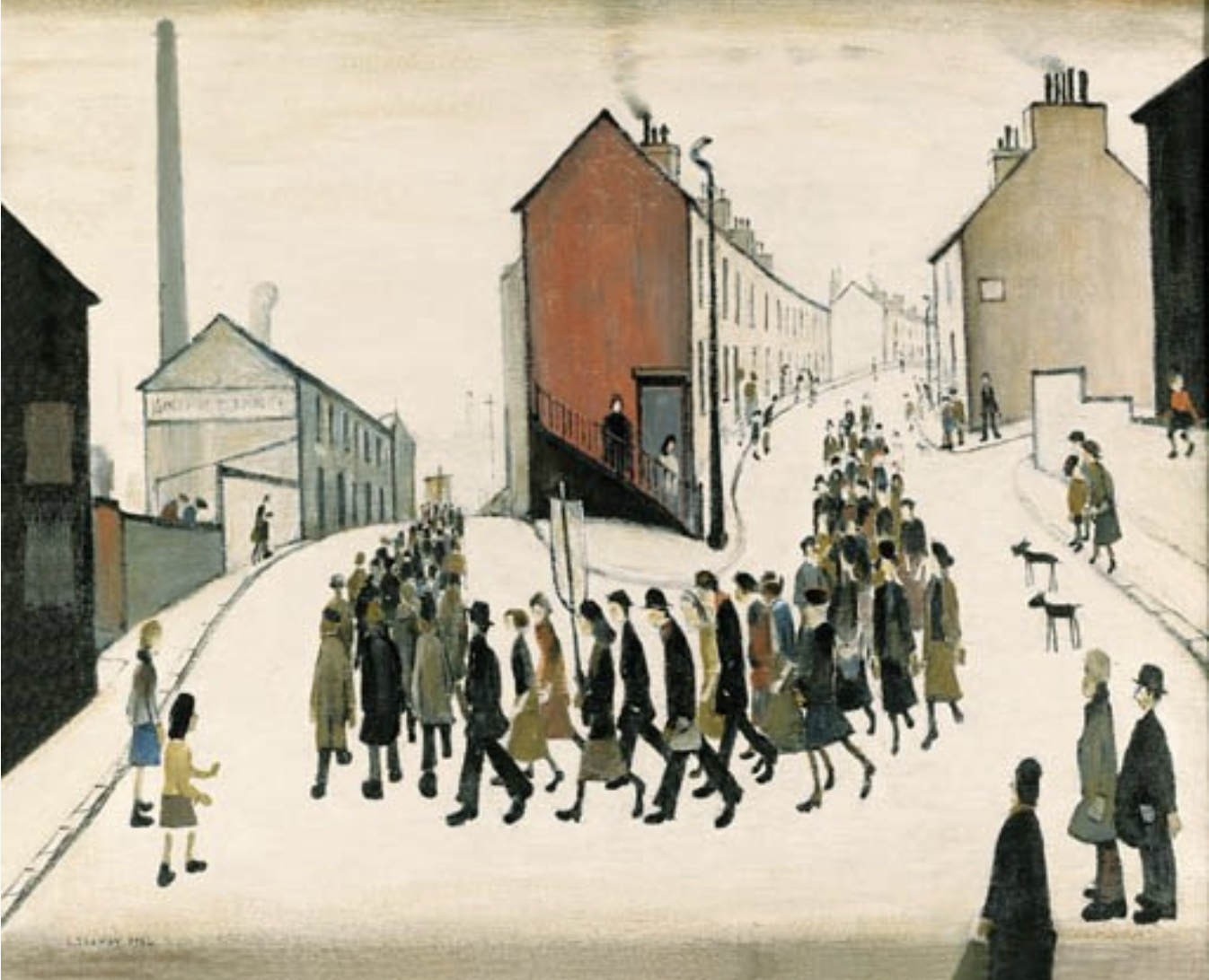 A Procession in Manchester (1954) by Laurence Stephen Lowry (1887 - 1976), English artist.