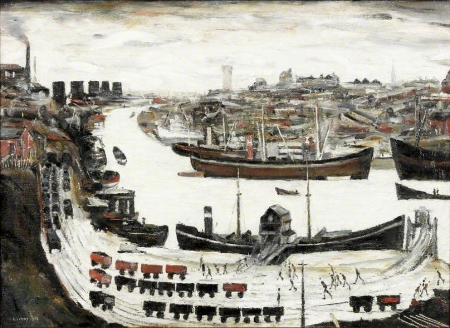 Dockside, Sunderland (1962) by Laurence Stephen Lowry (1887 - 1976), English artist.