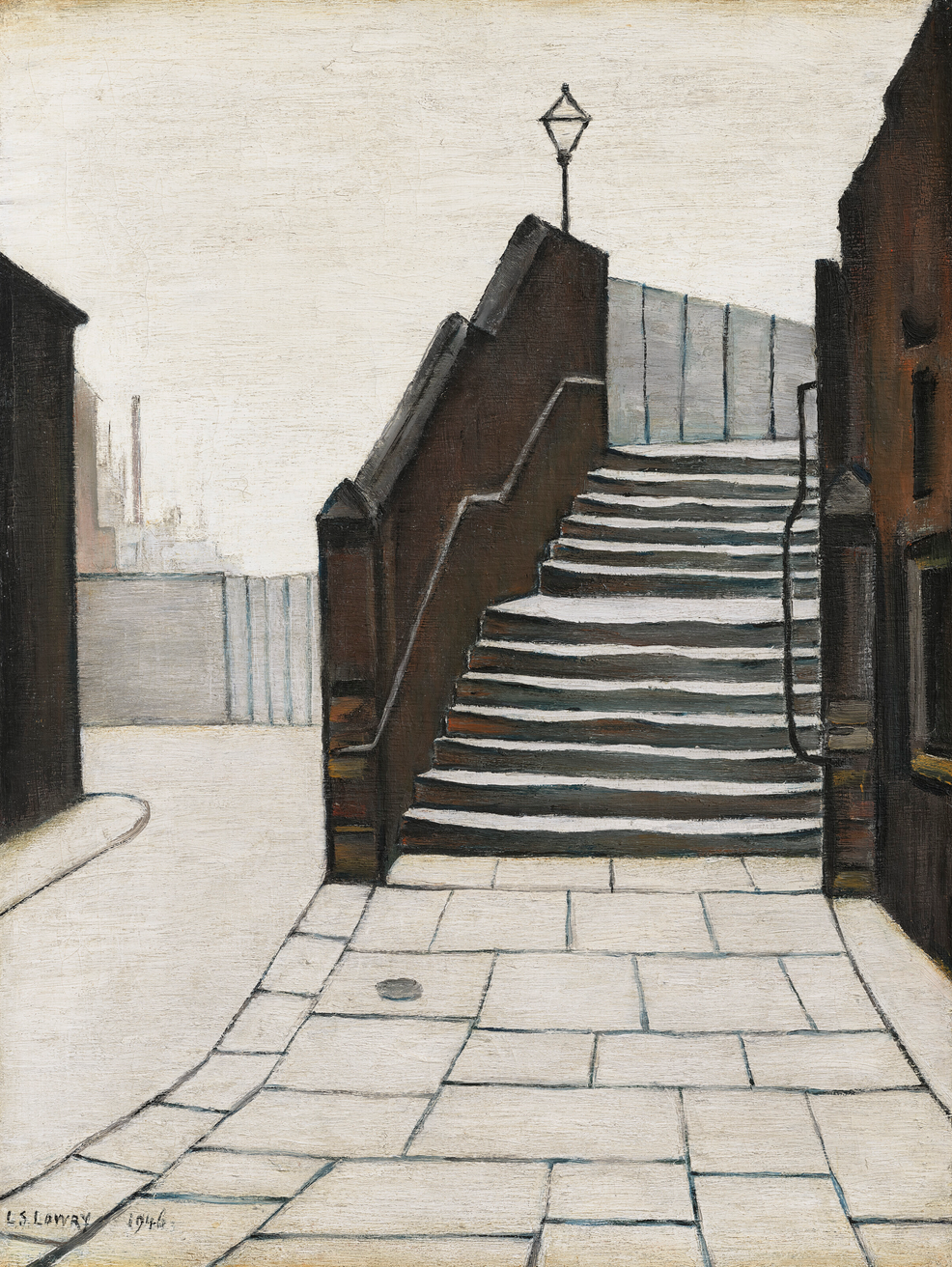 The Footbridge (1946) by Laurence Stephen Lowry (1887 - 1976), English artist.