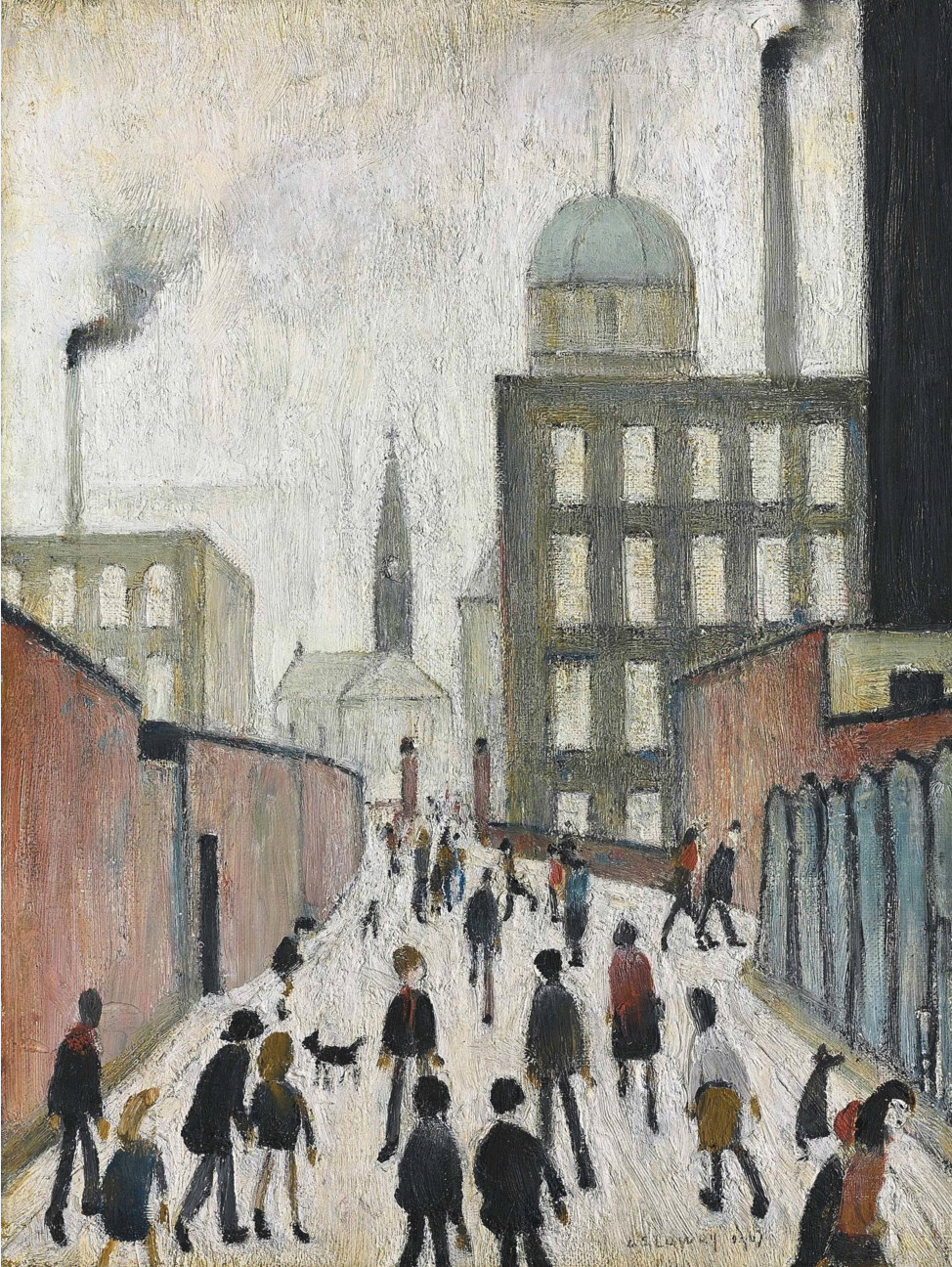 Mrs Swindells' Picture; Figures in a Street (1967) by Laurence Stephen Lowry (1887 - 1976), English artist.