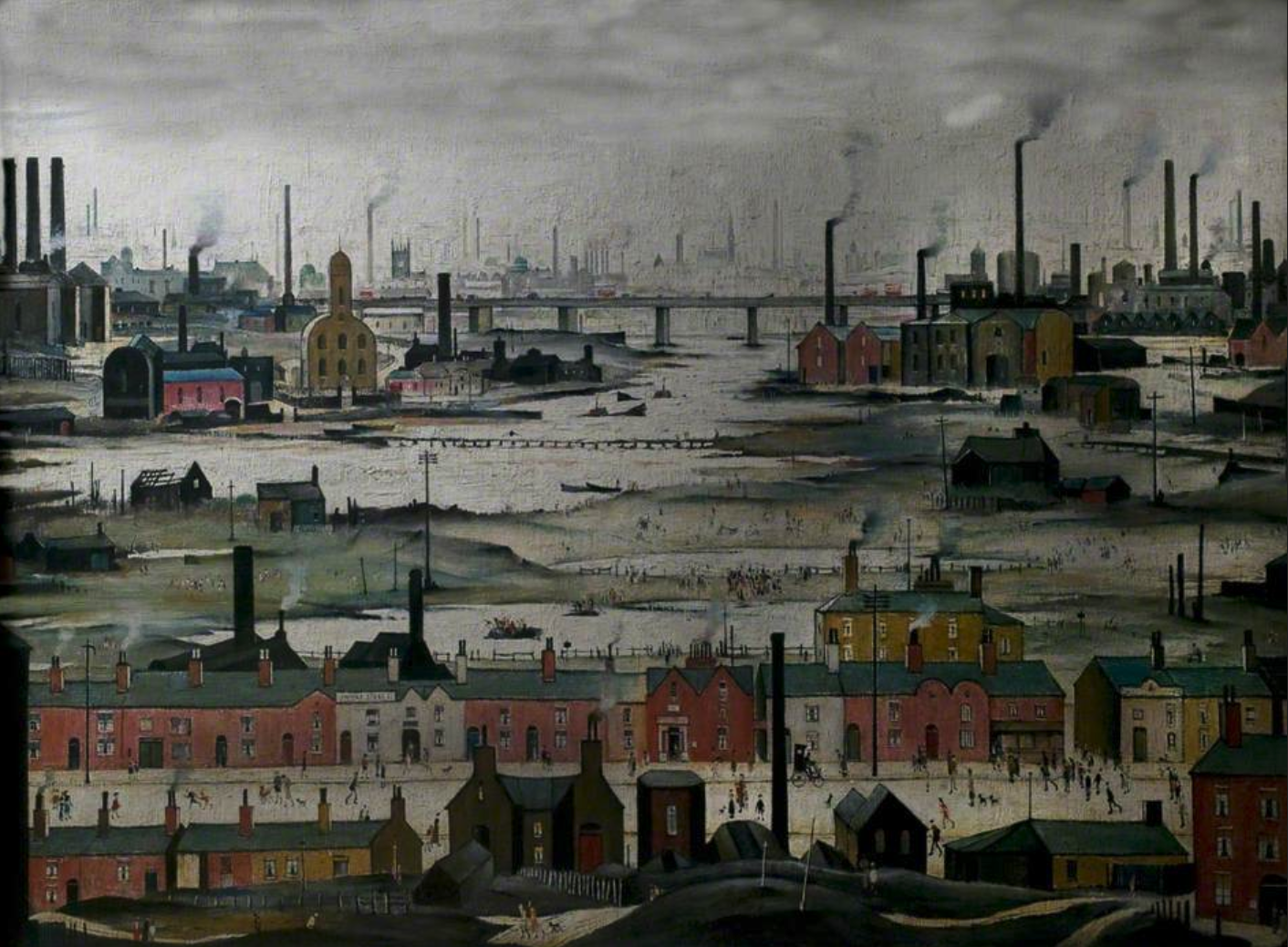 Industrial Landscape, River Scene (1950) by Laurence Stephen Lowry (1887 - 1976), English artist.