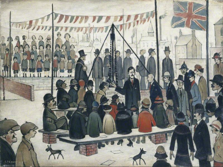 Laying a Foundation Stone (1936) by Laurence Stephen Lowry (1887 - 1976), English artist.