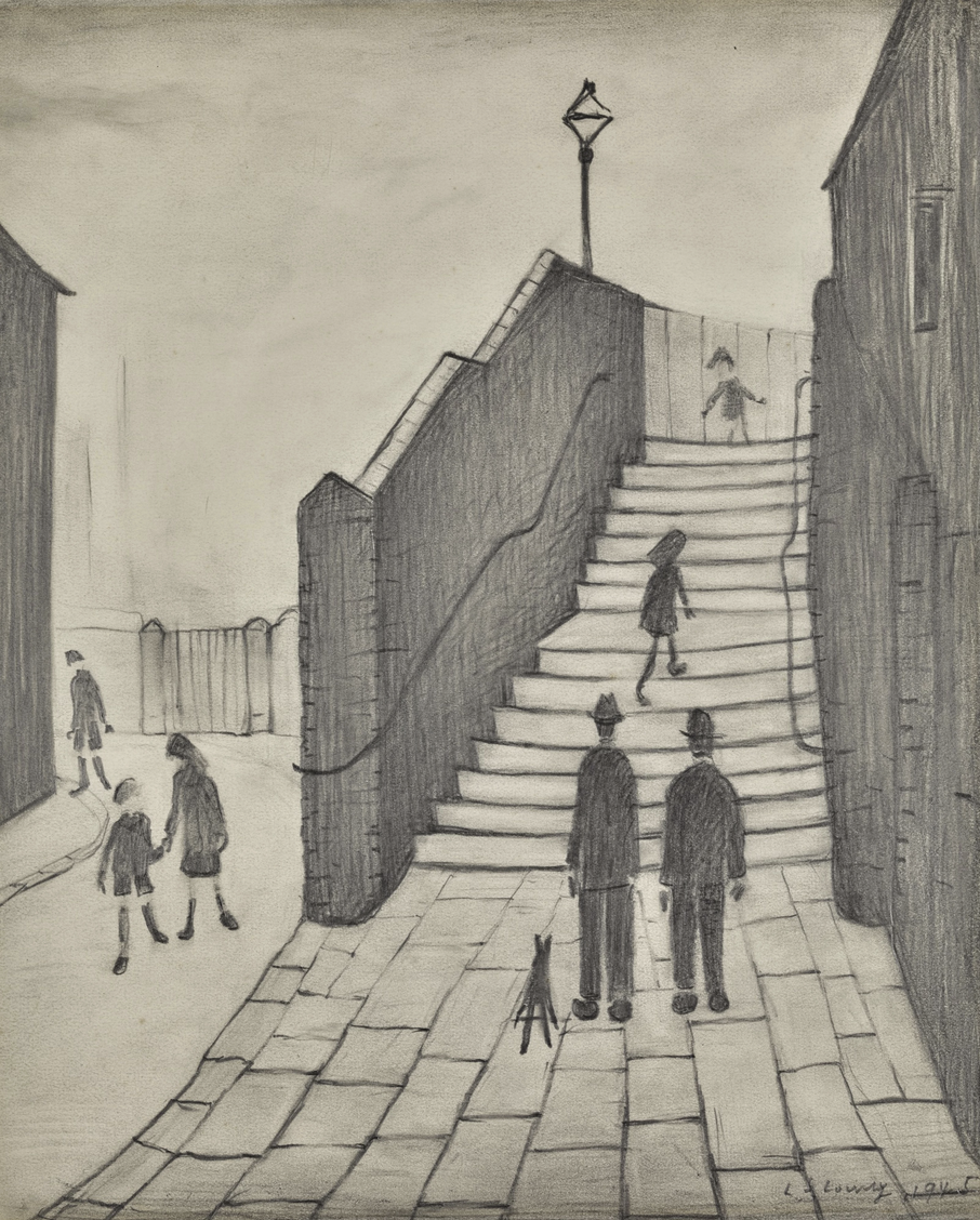 The Railway Steps, Ramsbottom (1945) by Laurence Stephen Lowry (1887 - 1976), English artist.