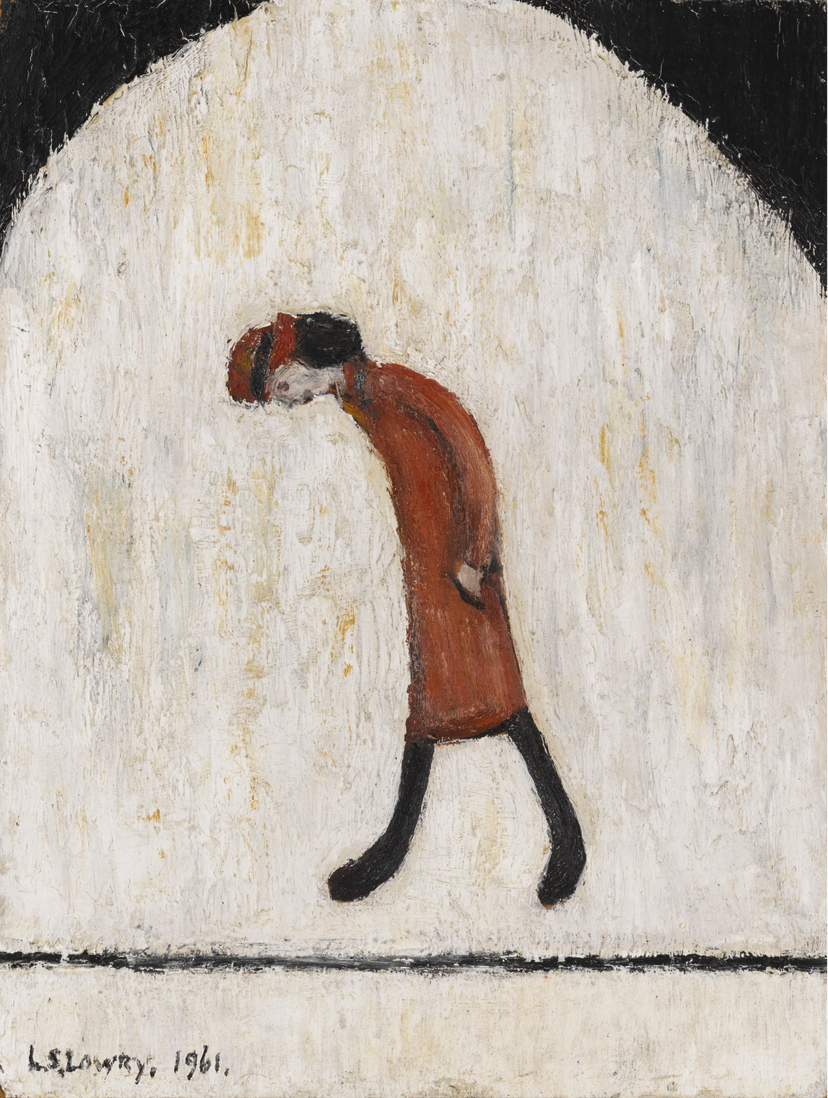 Woman in Red (1961) by Laurence Stephen Lowry (1887 - 1976), English artist.Woman in Red (1961) by Laurence Stephen Lowry (1887 - 1976), English artist.