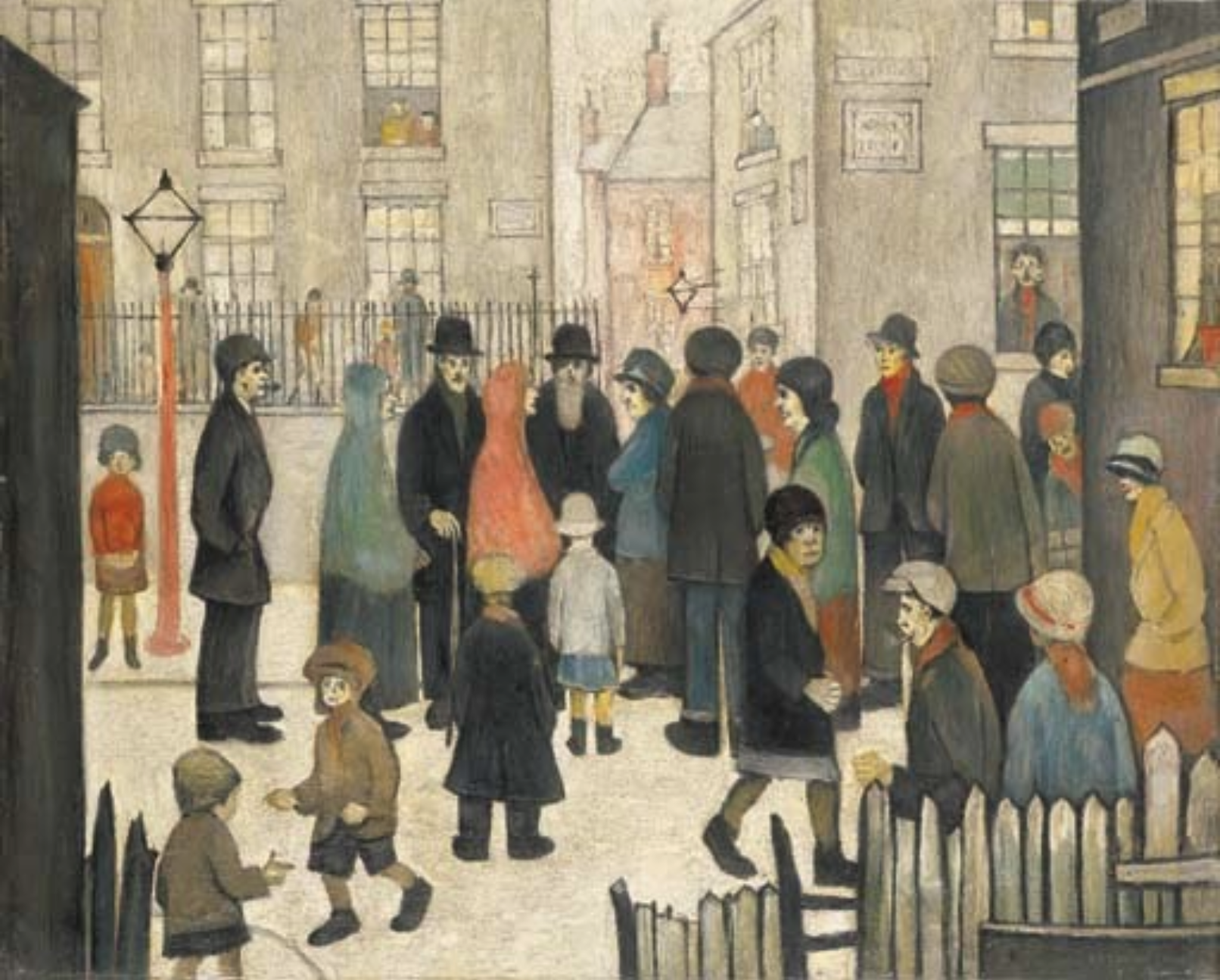 People Talking (1930) by Laurence Stephen Lowry (1887 - 1976), English artist.