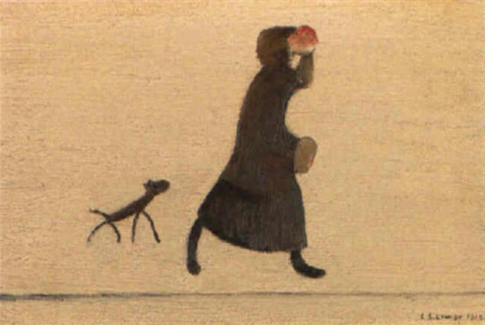 Woman with Dog (1962) by Laurence Stephen Lowry (1887 - 1976), English artist.