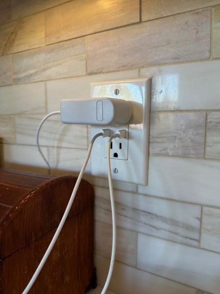 Wall outlet with two USB-C ports in addtiion to the standard AC outlets