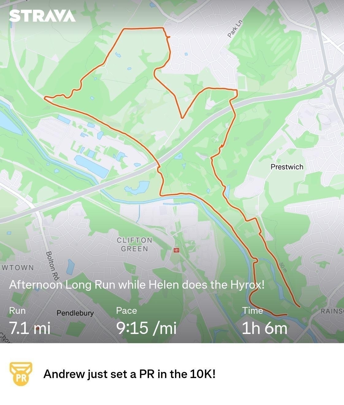 My 7.1mile route with a 10k PB