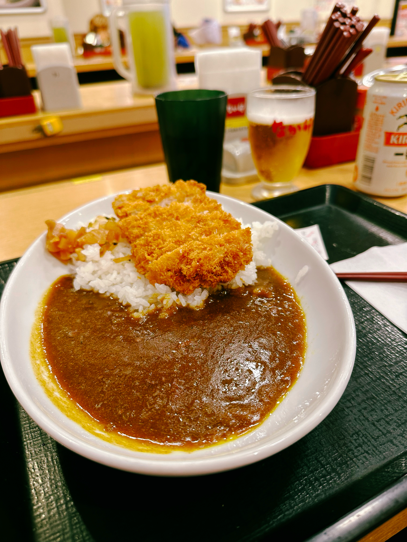 Curry, rice and pork cutlet served