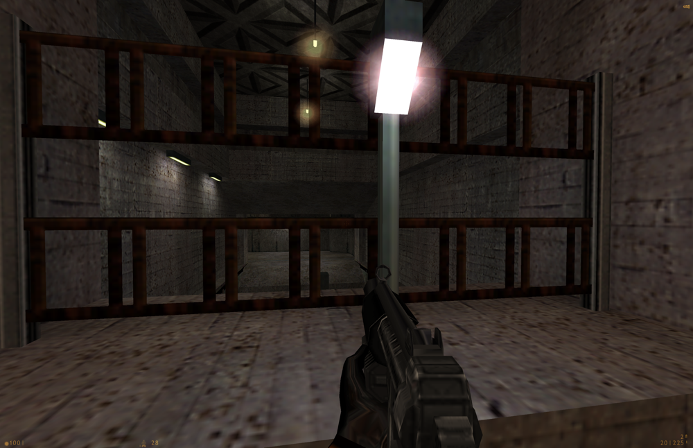 half-life screenshot with undeground facility and a gun