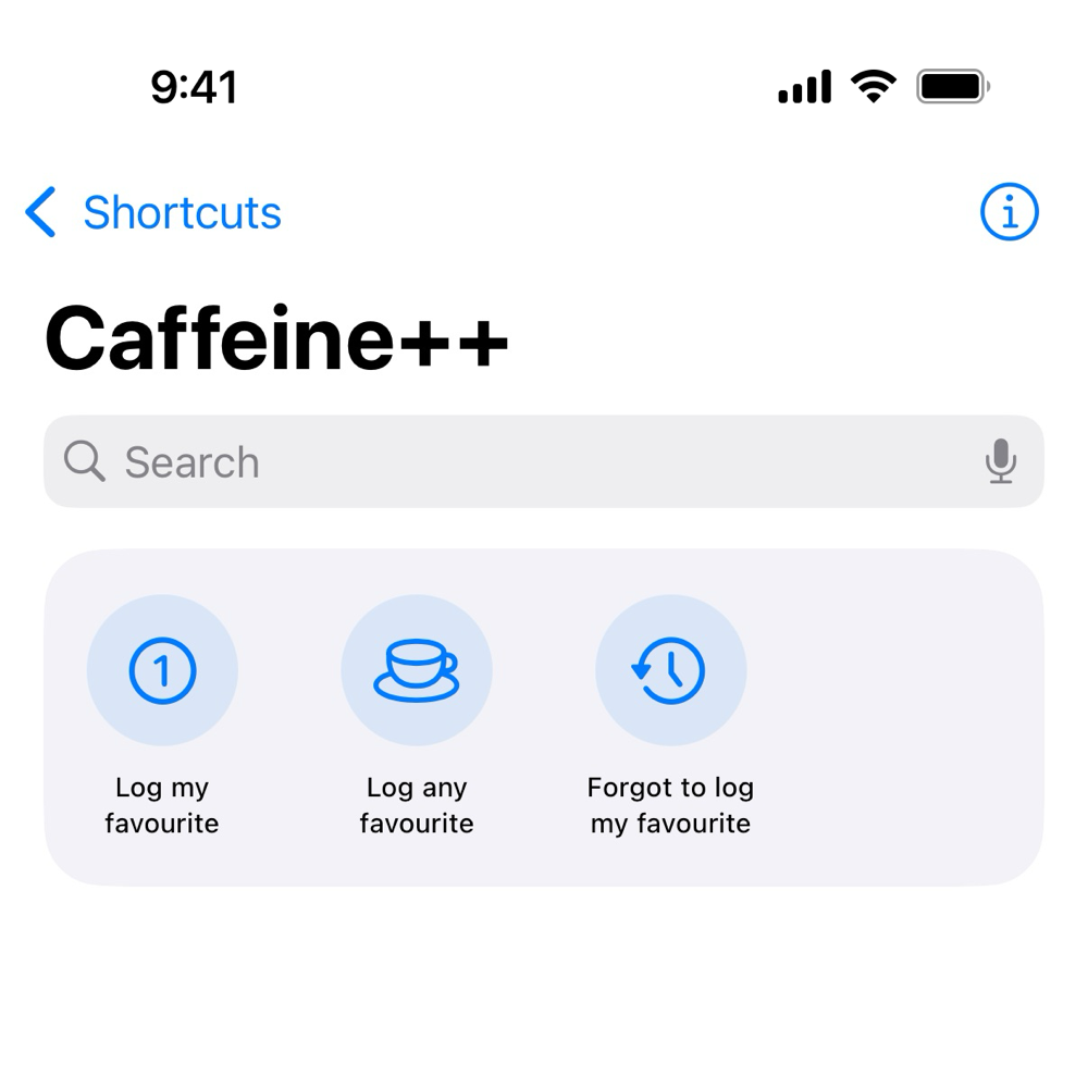 Caffeine++ Shorcuts fallery with 3 shorcuts