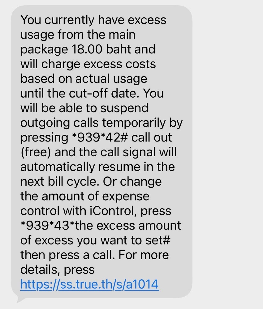 text message about £0.40 excess usage charge