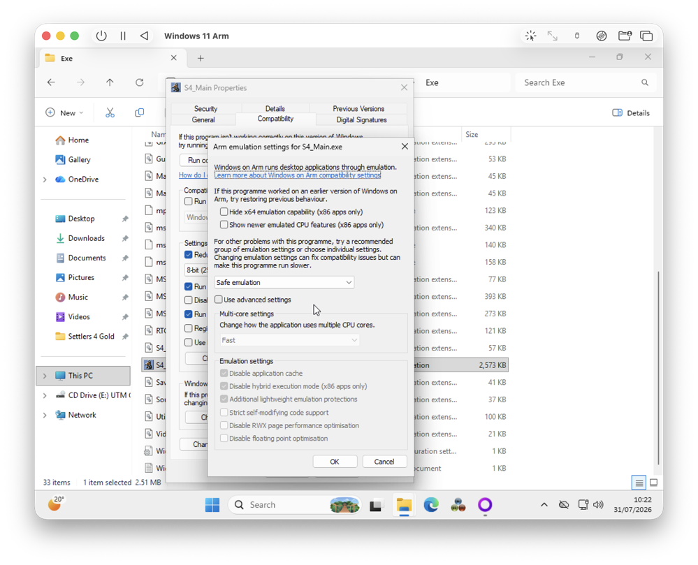Change Emulation settings, enable Safe emulation