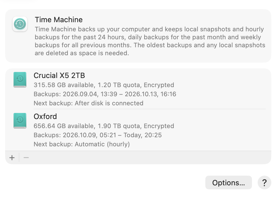 2 time machine drives in macOS system settings