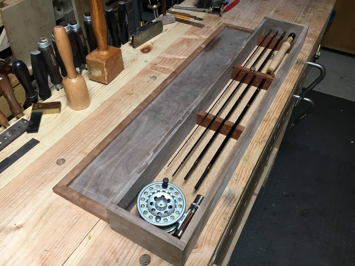 Interior of box with rod and reel in place