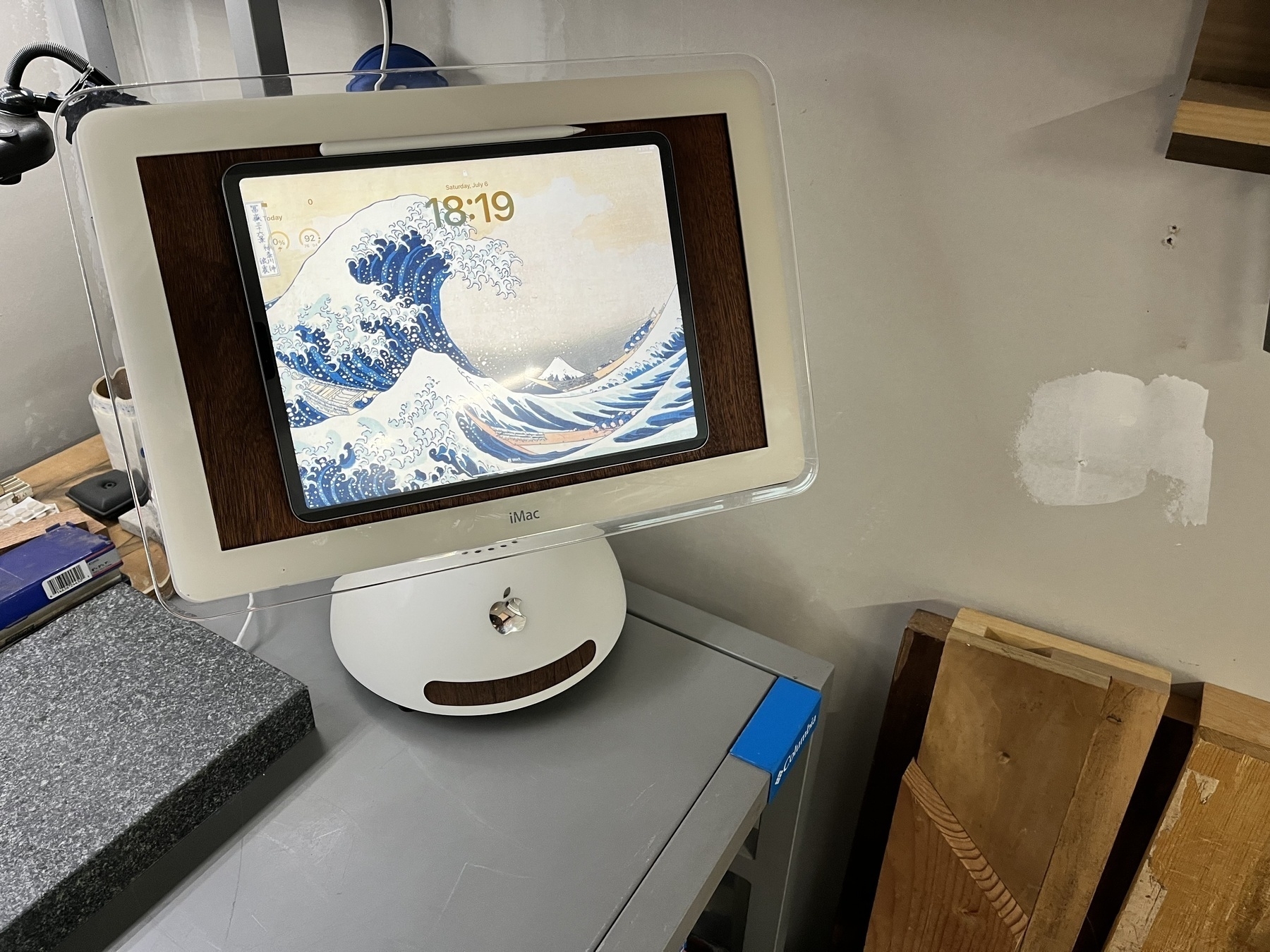 2002 iMac converted to iPad Pro stand