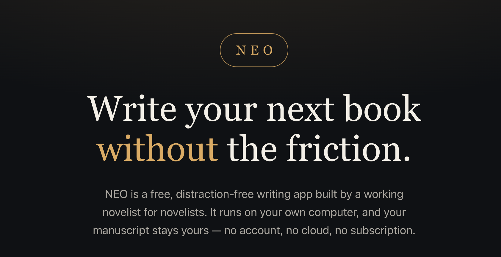 Hugh Howey writing app NEO screenshot