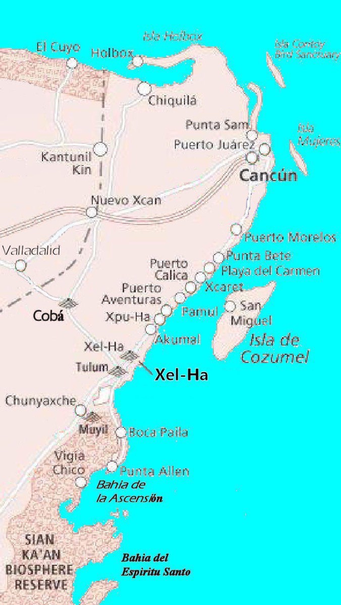 Coba Xelha Cozumel Cancan Map