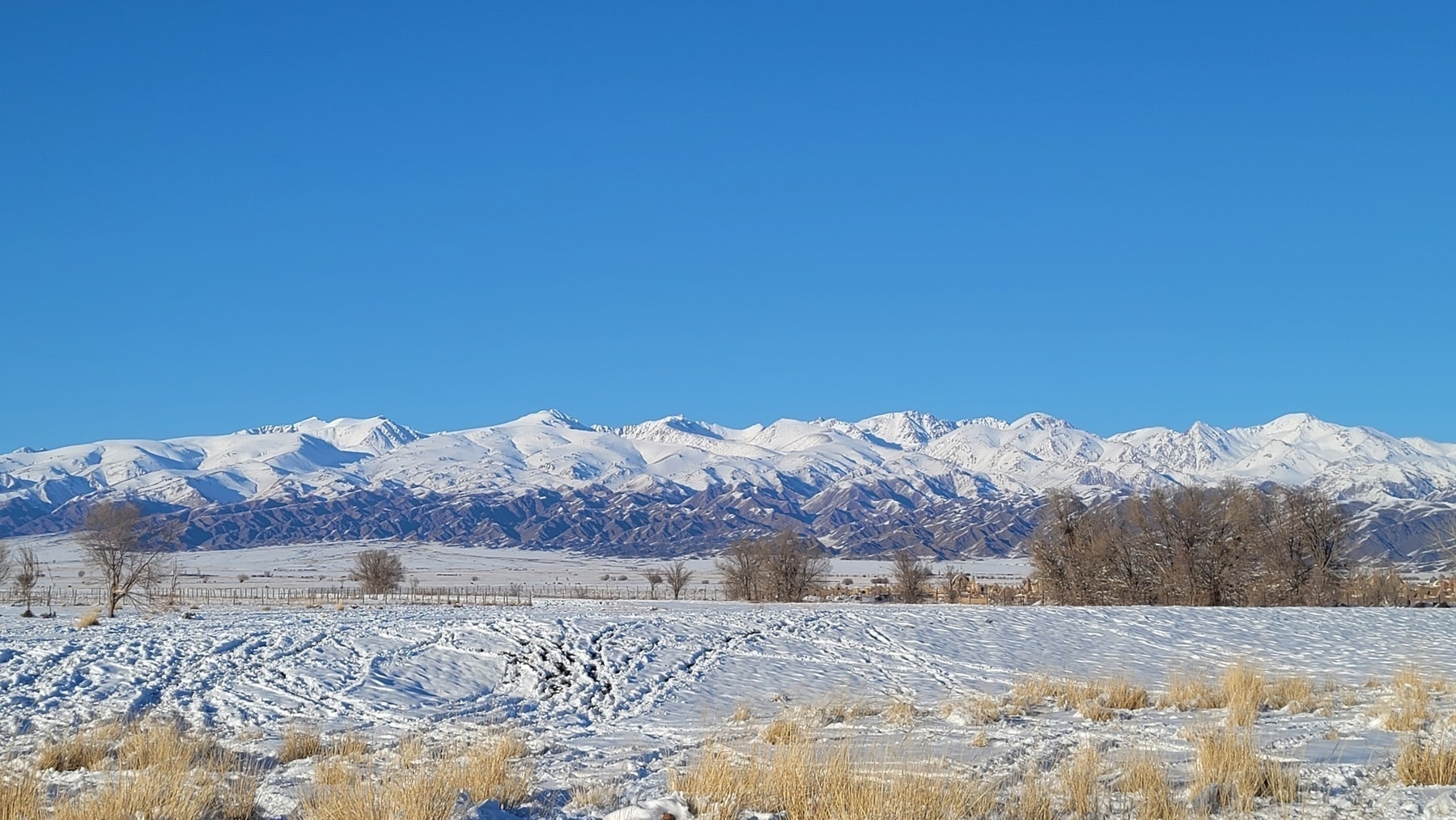 mountains with fresh snow on them, and fresh snow on the ground