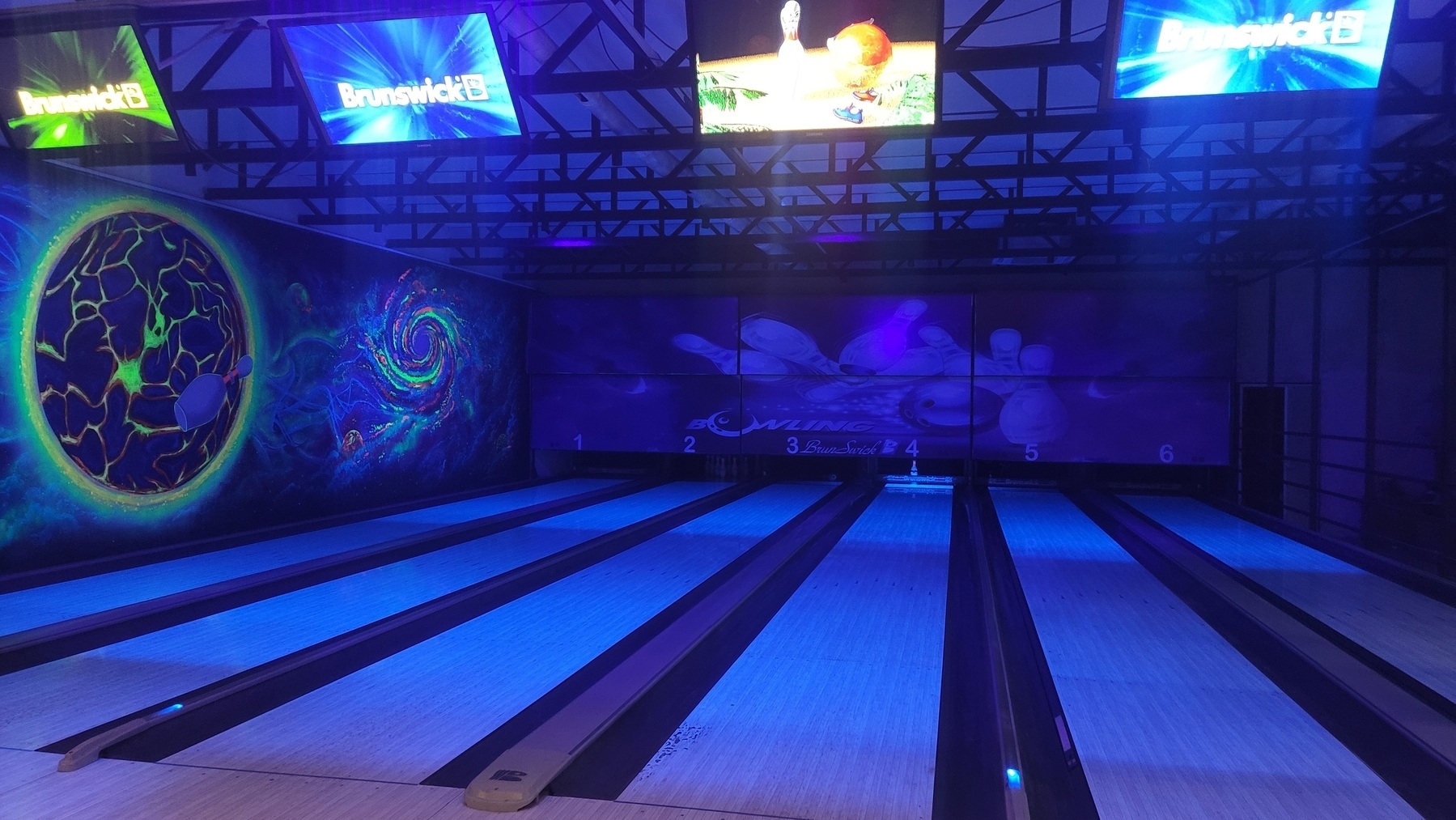 small bowling alley with six lanes