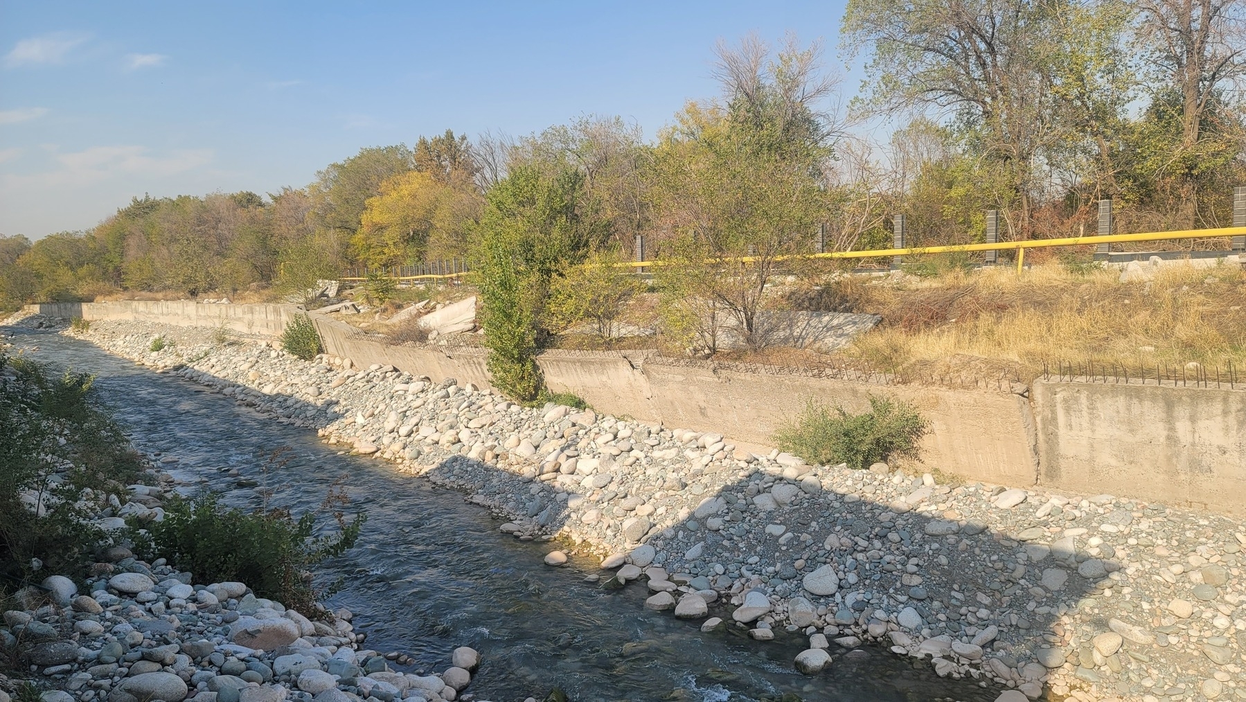 Small stream of water in a rocky riverbed