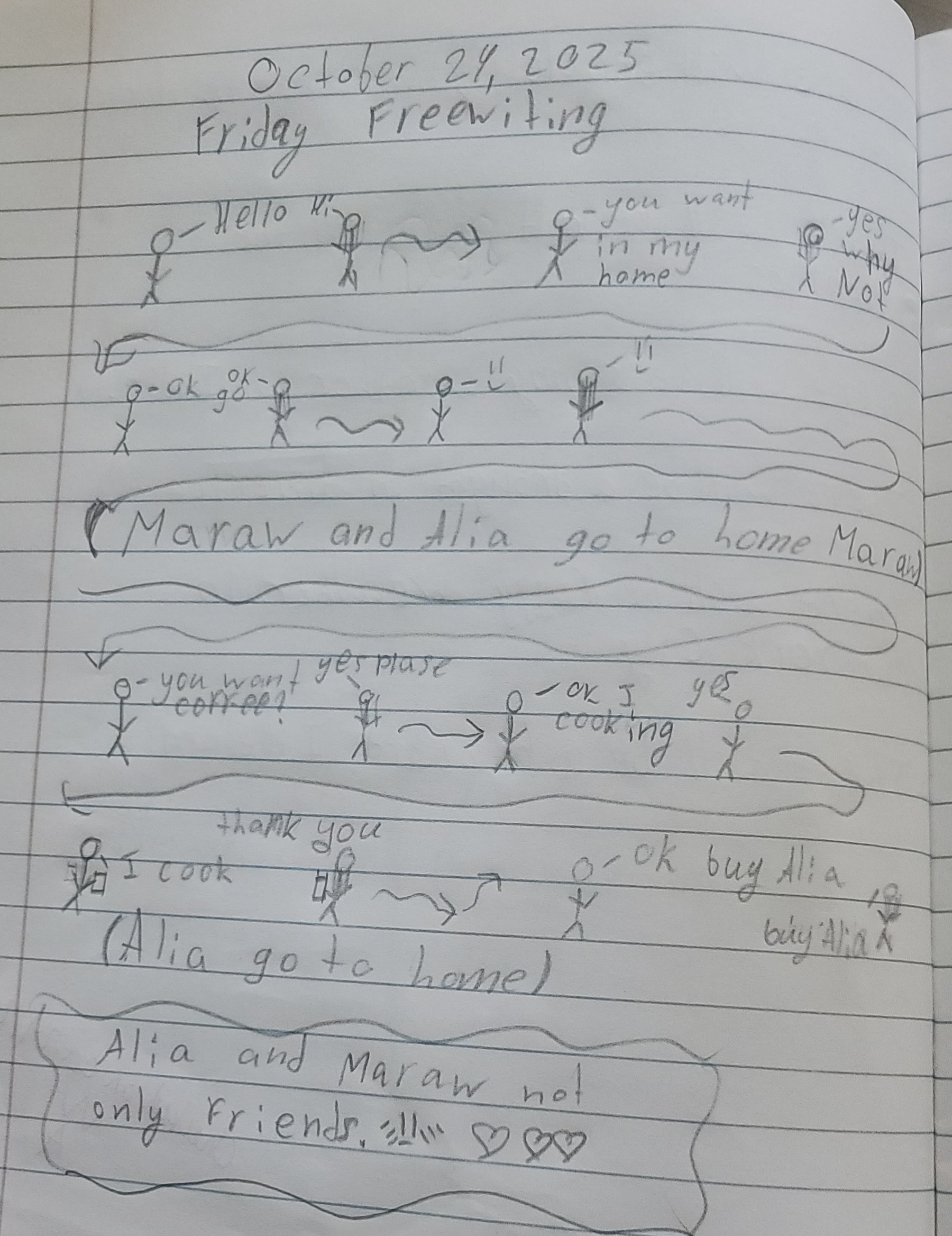 Love story about two stick figures named Maraw and Alia written in basic English 