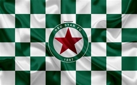 Auto-generated description: A green and white checkered flag features a central emblem with a red star and the text RED STAR FC 1897.