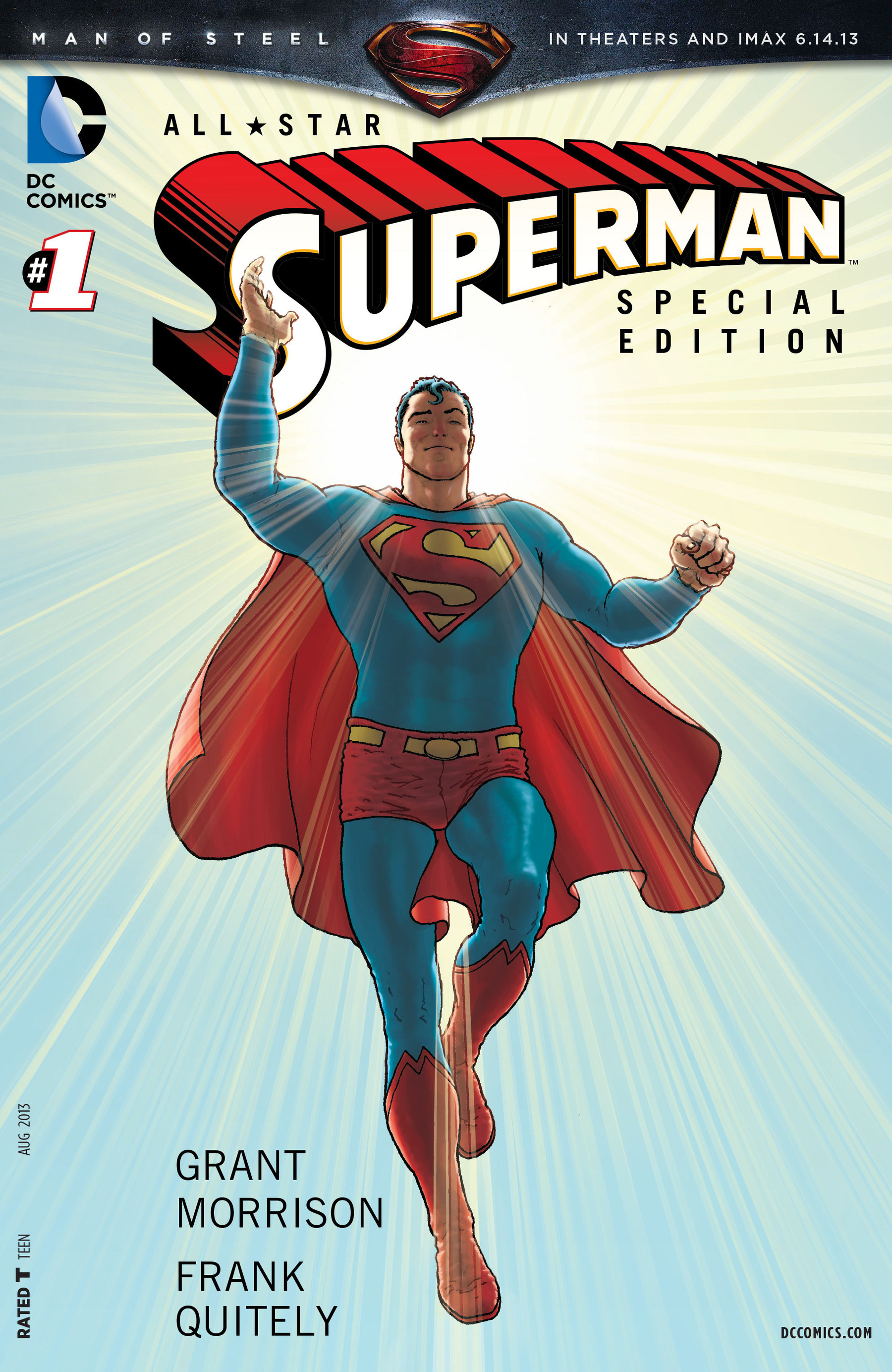 A comic book cover features Superman in a heroic pose, with the title "All-Star Superman Special Edition" and credits to Grant Morrison and Frank Quitely.