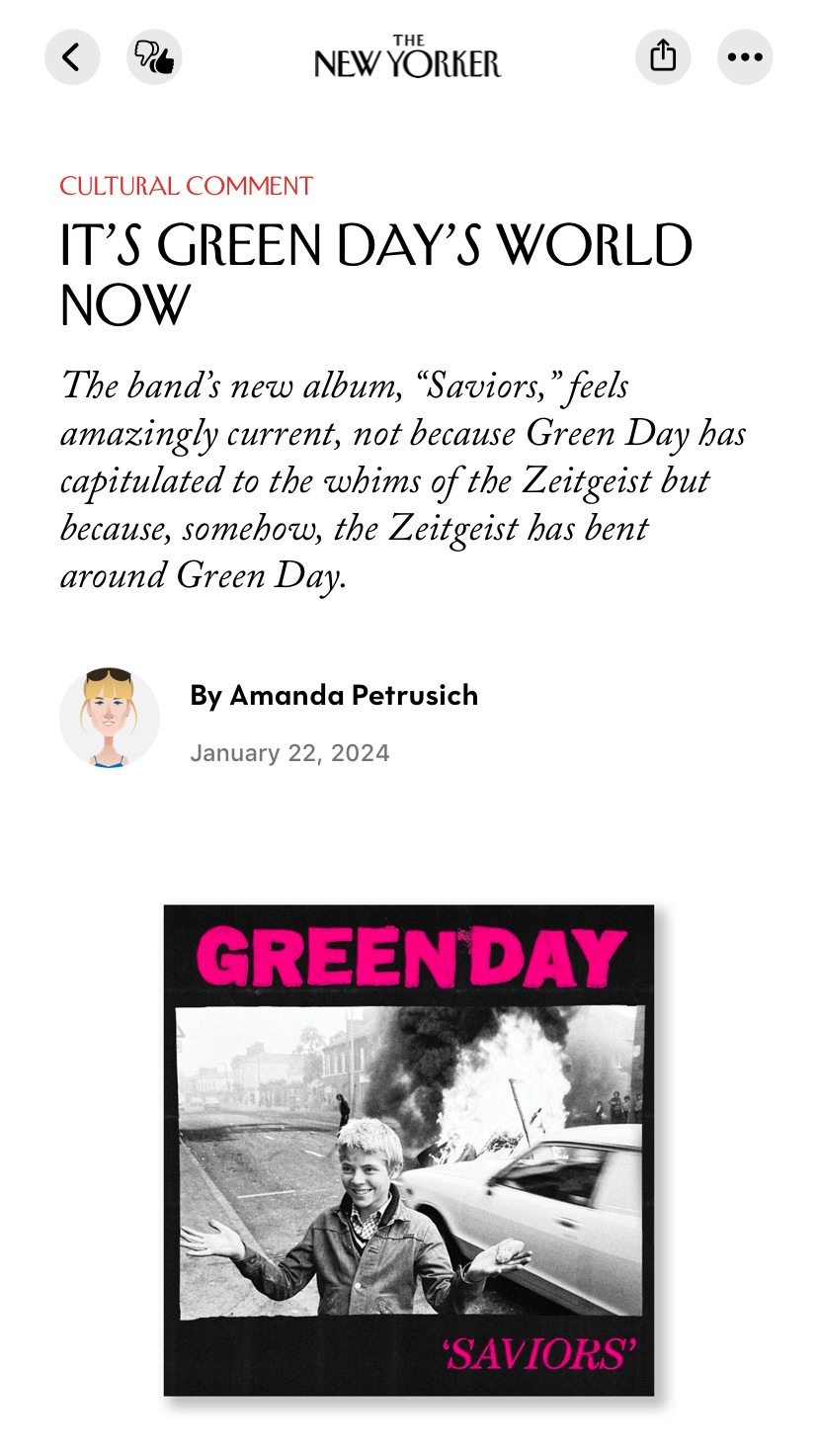 Green Day’s new album Saviors reviewed on The New Yorker
