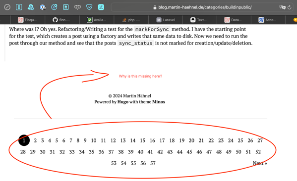 An annotated screenshot ilustrating the missing pagination in categories problem
