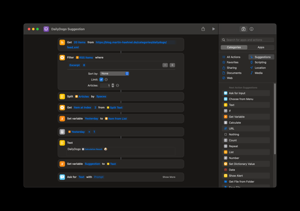 A screenshot of my DailyDogo Suggestion Apple Shortcut
