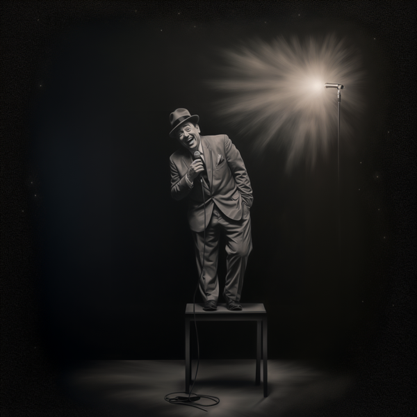 Midjourney prompt: standup comedy performer in charcoal