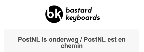 Screenshot of shipment notification from Bastard Keyboards