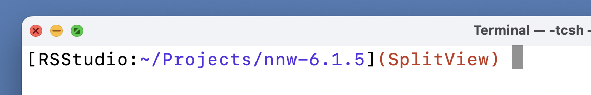 Screenshot showing prompt in Terminal with current path and git branch — with path in blue and branch in red.