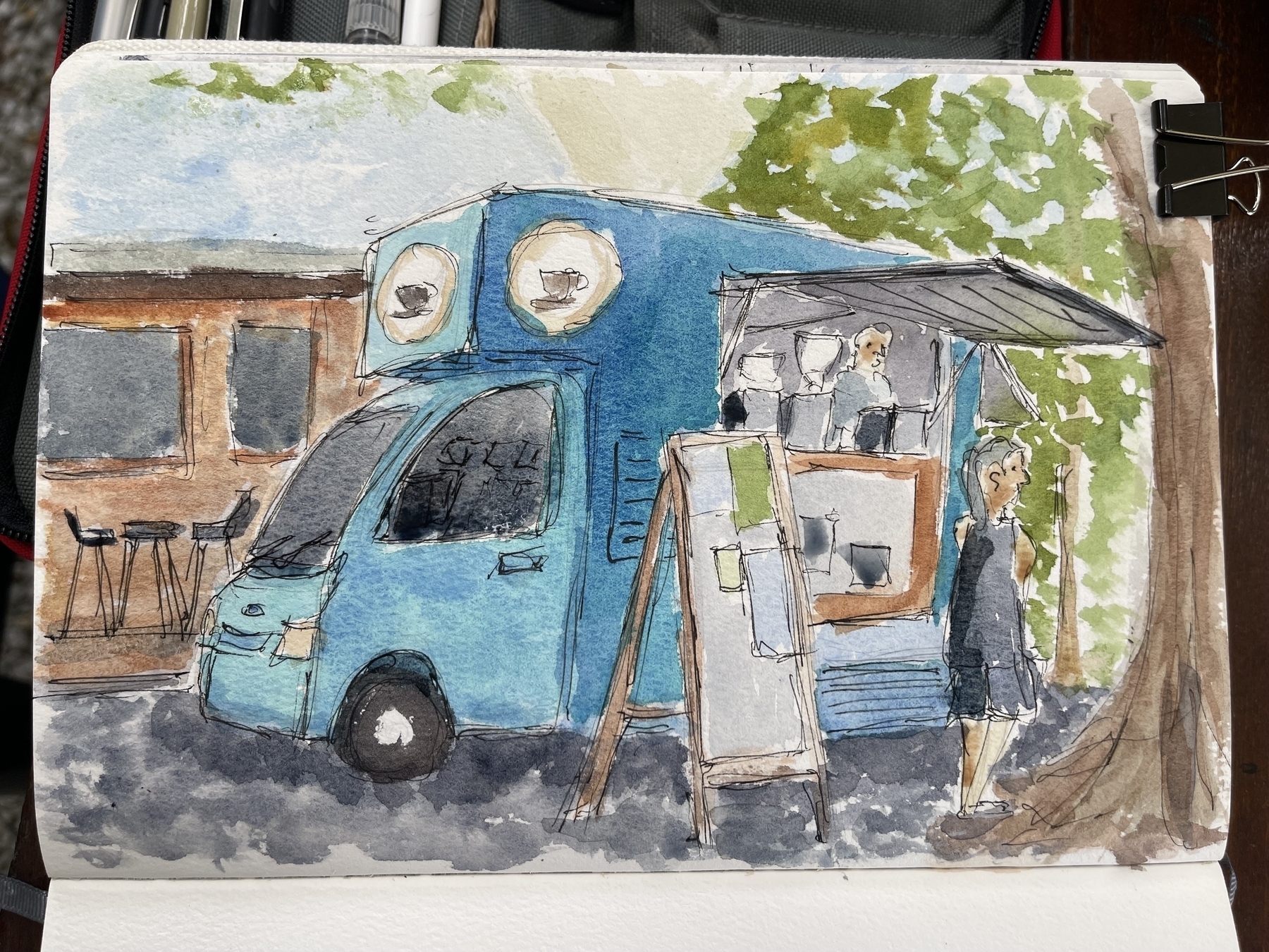 Watercolour of a coffee truck at Penang markets