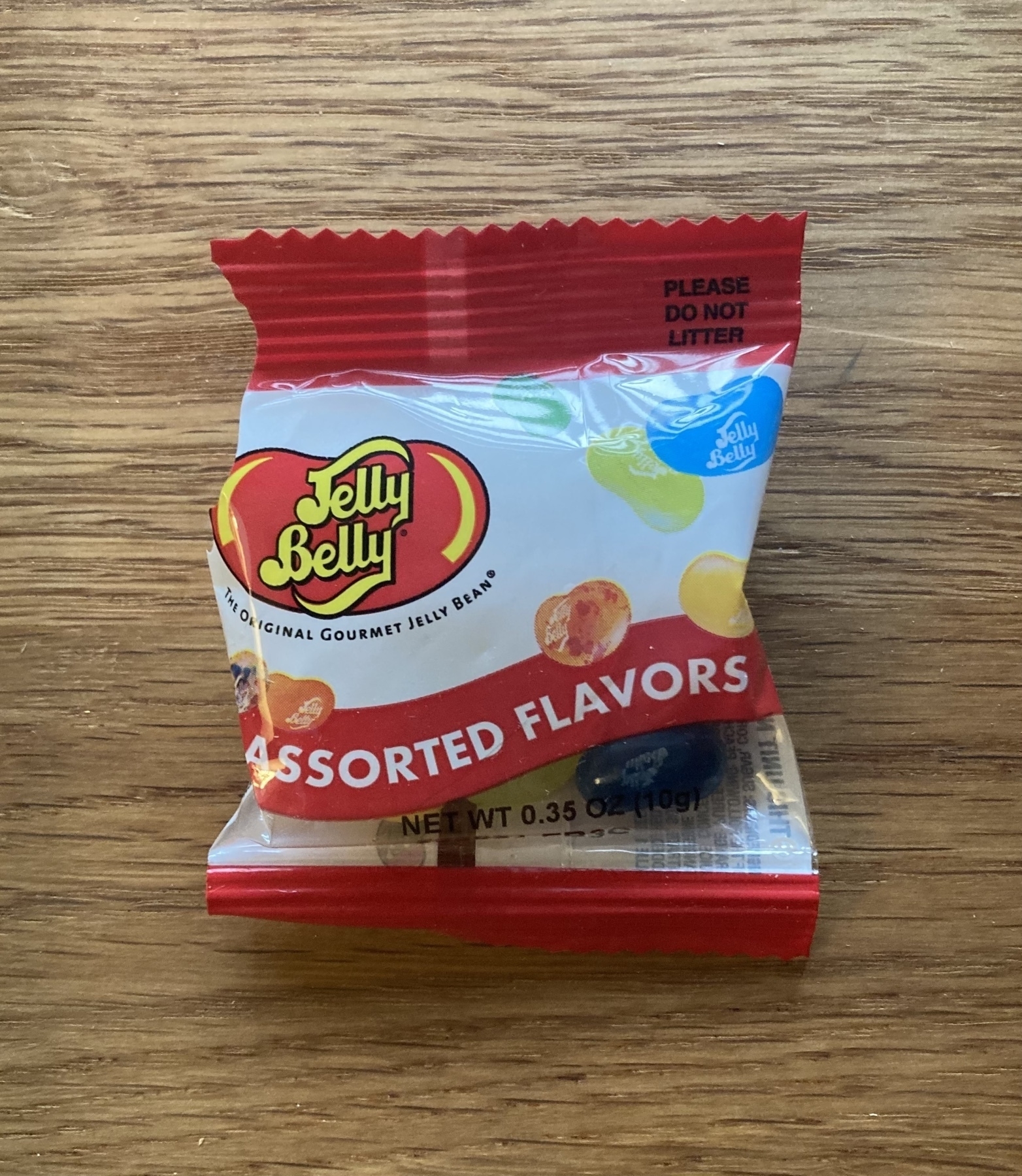 a small packet of assorted flavor Jelly Belly brand jellybeans