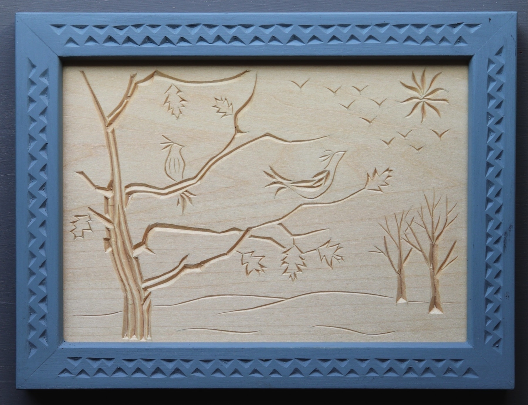 chip carving of trees in winter