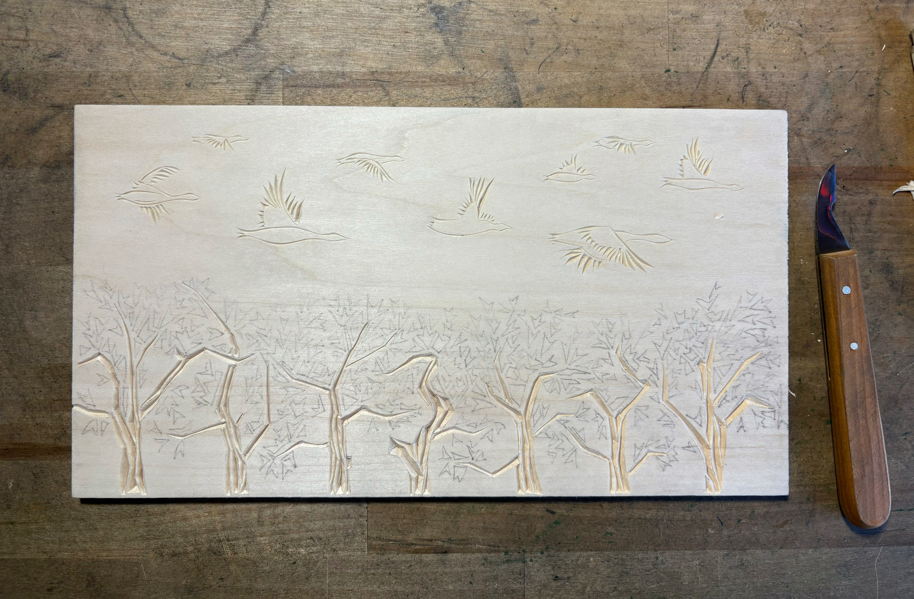 half-finished chip carving