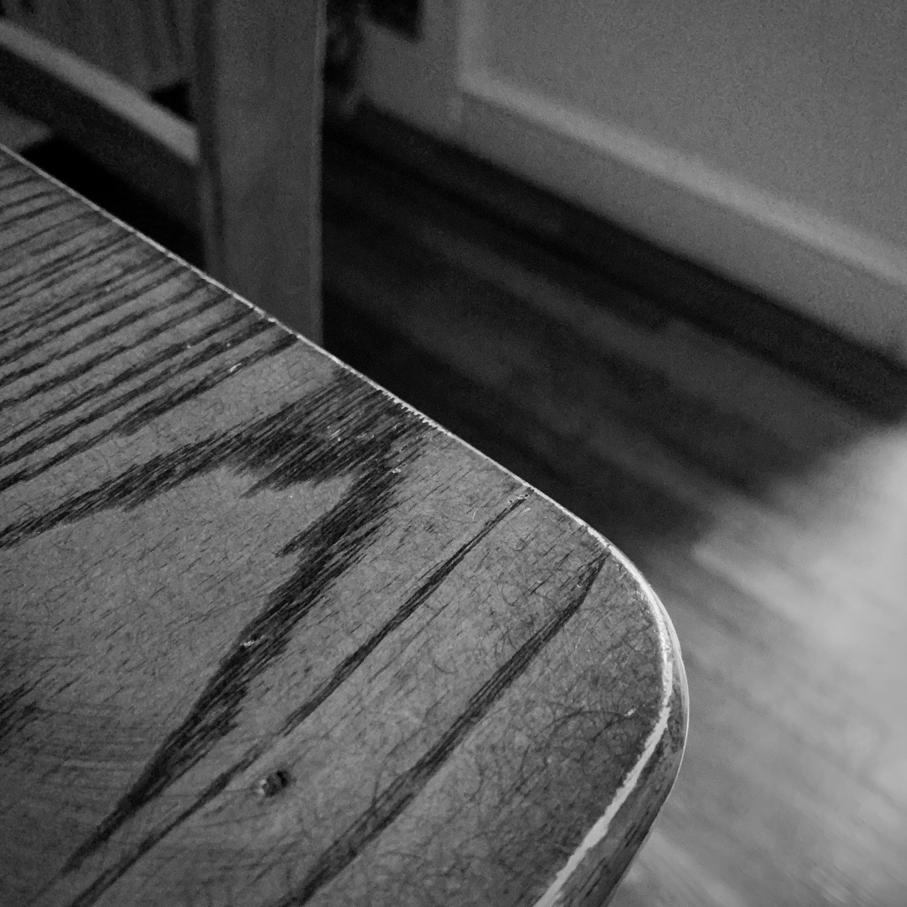 Wooden kitchen table closeup. 