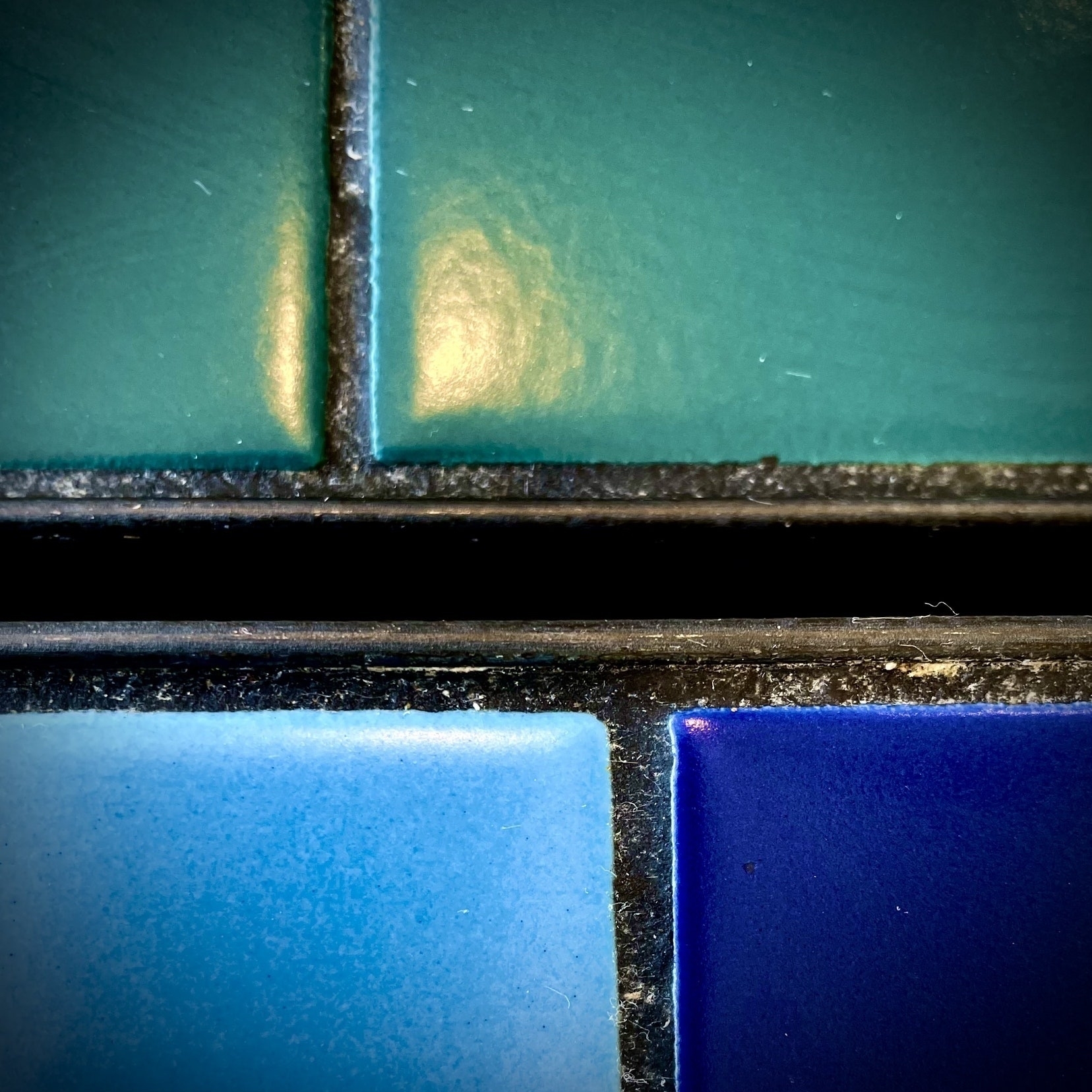 Tabletop tiles in green and blue